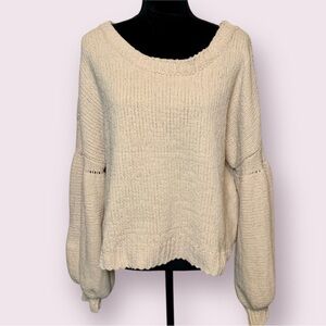 POL Chenille Balloon Sleeve Sweater Cream Oversized Small